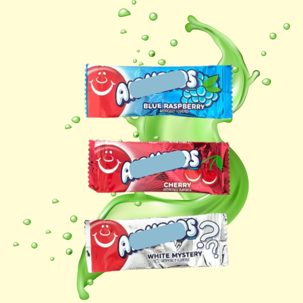 Airheads Candy Mini Bars Cherry, Blue Respberry & White Mystery Flavor (2lb 80 Pcs) Bulk Bag