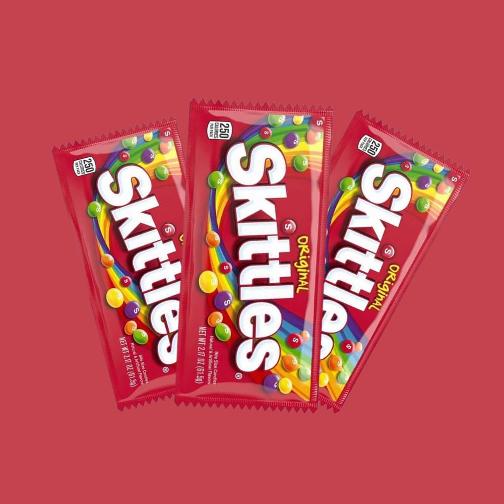 Skittles Original Fun Size Chewy Candy- 2lb (60 Pieces) Bulk Candy Bag with Classic Strawberry, Grape, Lemon, Orange, and Lime Flavors for Halloween, Fun Parties, and Celebrations.