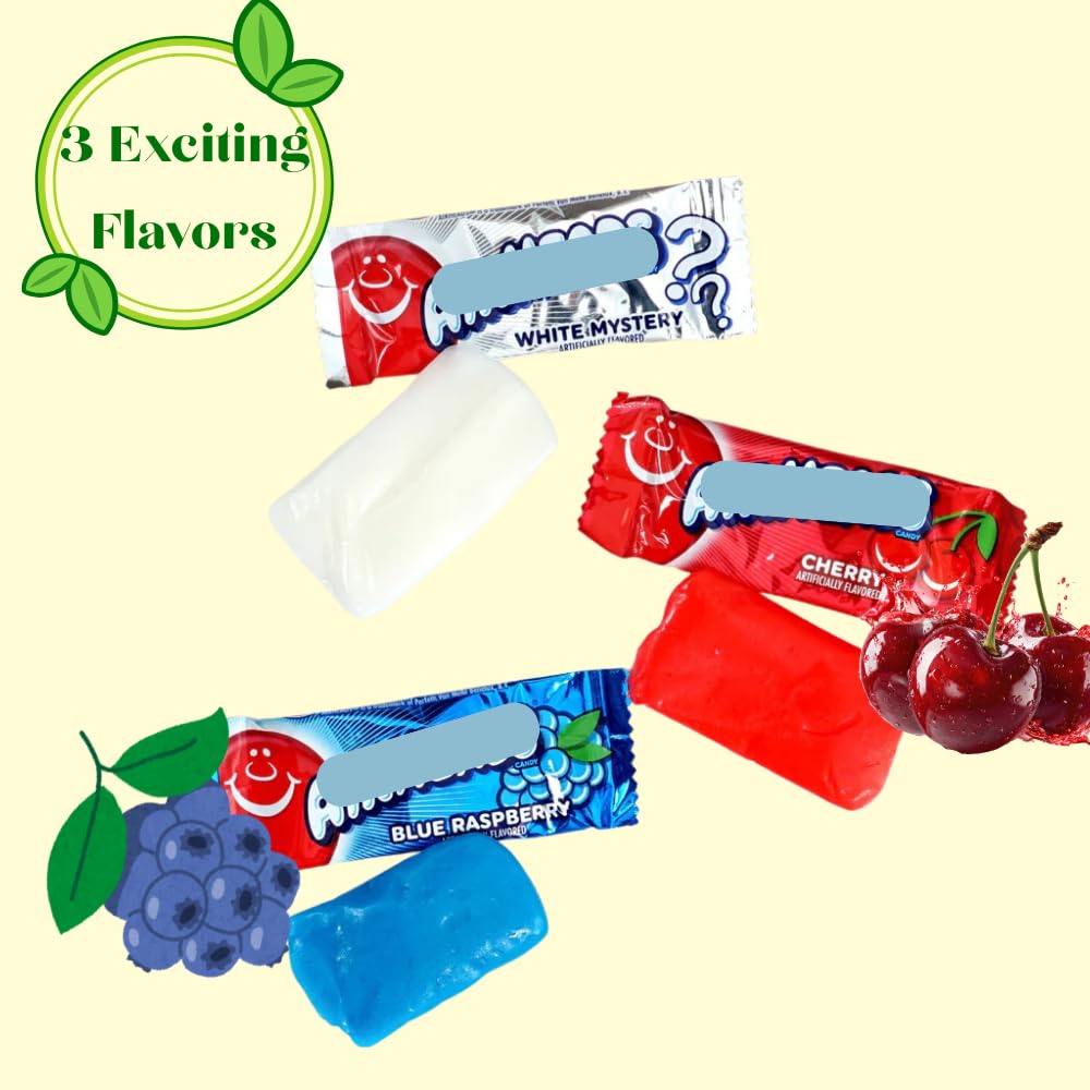 Airheads Candy Mini Bars Cherry, Blue Respberry & White Mystery Flavor (2lb 80 Pcs) Bulk Bag