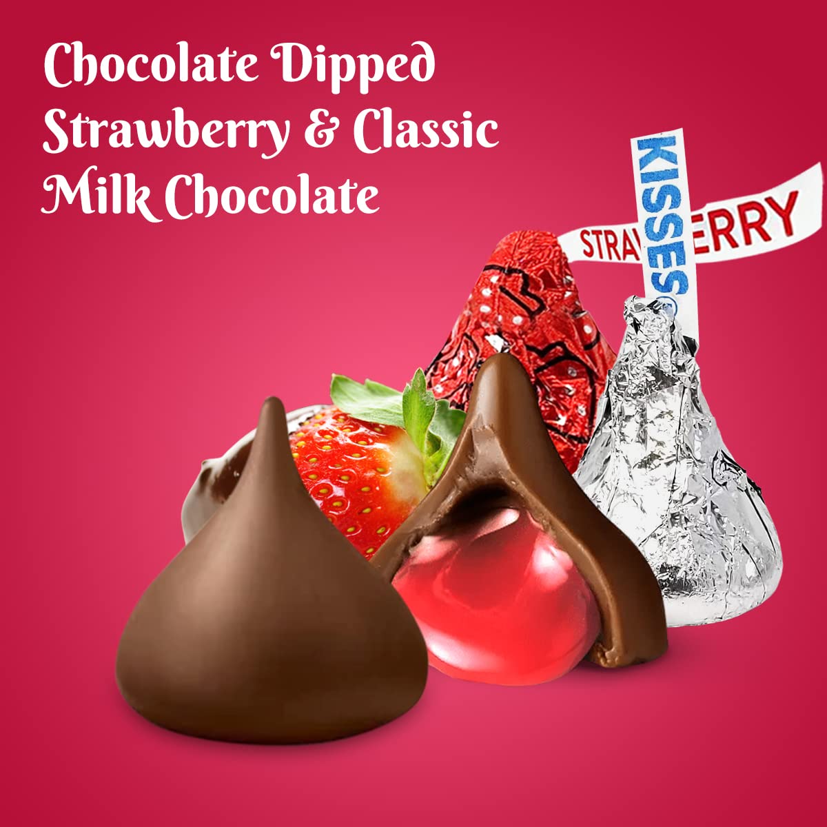 Hershey'es Kisses Dipped Strawberry & Silver Chocolate Candy- 2lb (200 pcs)