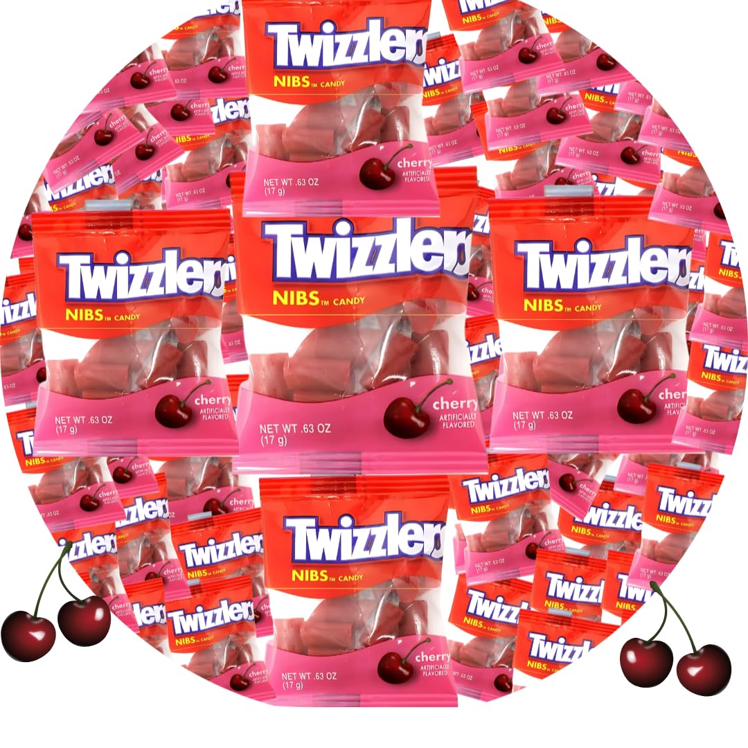 Twizzlers Cherry Flavored Nibs - 50 Pieces - Individually Wrapped Cherry Candy - Chewy & Delicious Candy for Birthdays, Easter, Christmas, Purim & Pantry (2 lbs)