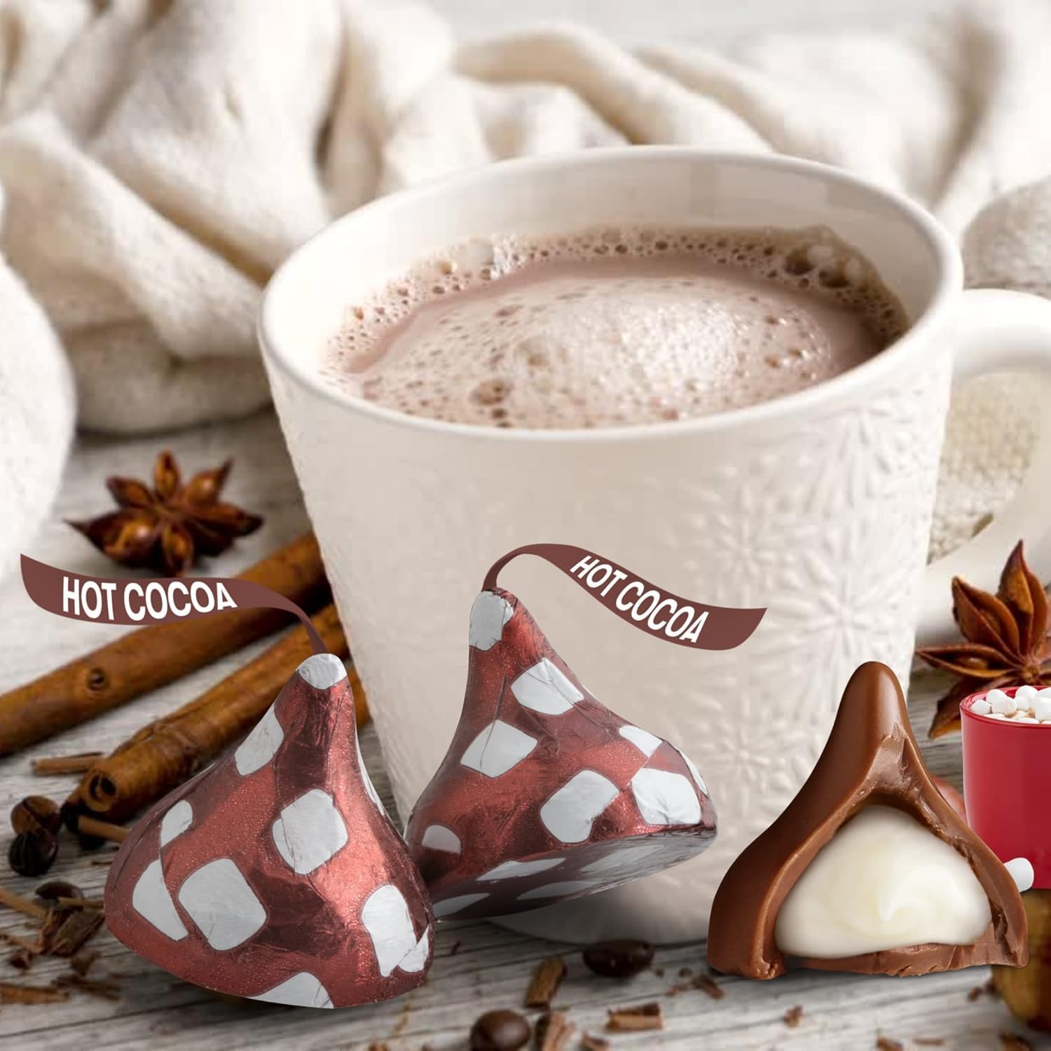 Hershey'es Hot Cocoa Kisses Mother Days Chocolate Candy - 1lb (100 pcs)