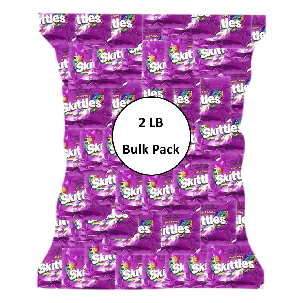 Skittles Wild Berry Flavor Candy Coated Fruit Chew Fun Size 2lb (60 Peices) Purple Individually Wrapped Bulk Party Assortment