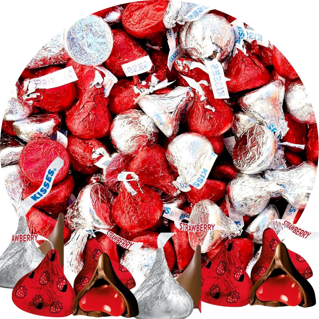 Hershey'es Kisses Dipped Strawberry & Silver Chocolate Candy- 2lb (200 pcs)