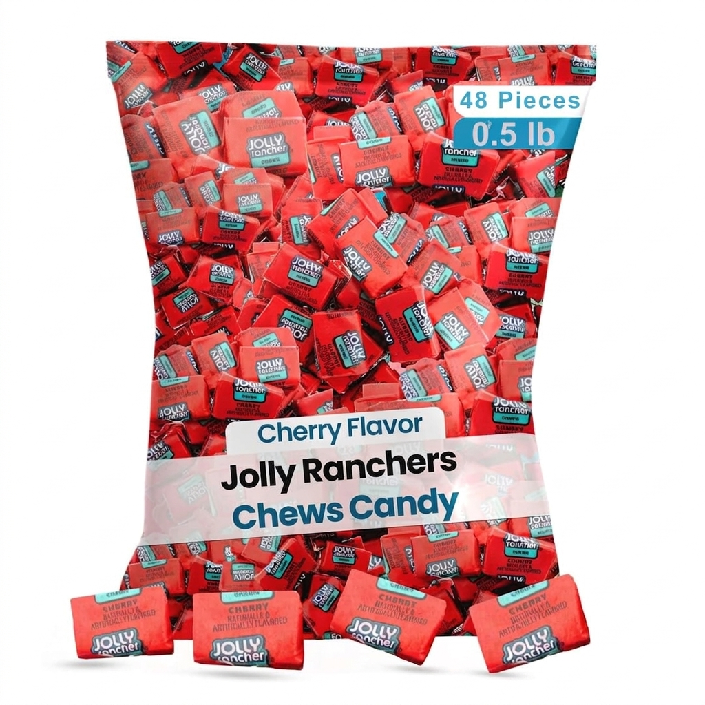 Jolly Rancher Chews Candy - Cherry Flavor - 48 Pieces of Intense Cherry Blast - Individually Wrapped Delicious Candy Chews for Birthdays, Easter, Christmas & Pantry (0.5 lb)
