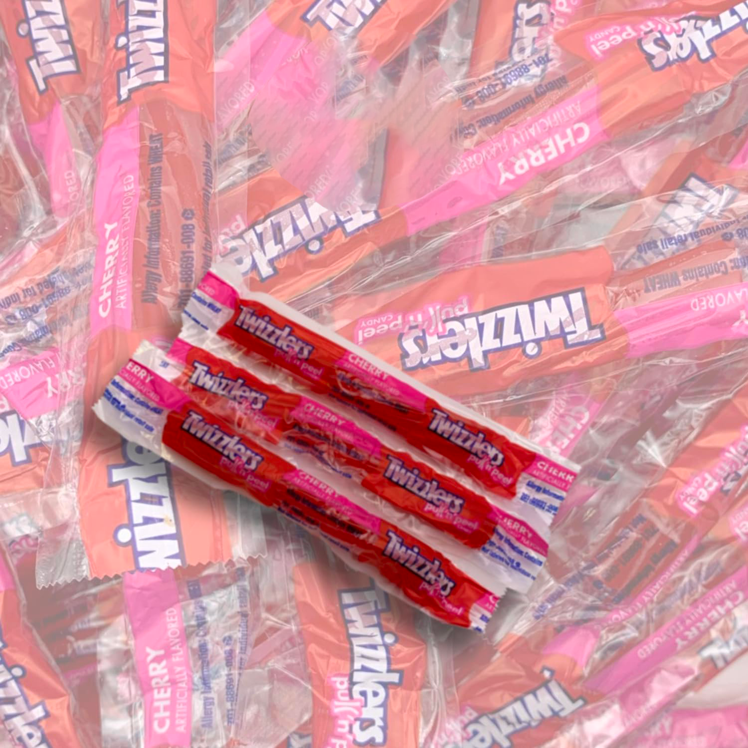 Twizlers Pull N Peel Cherry Flavor Candy - (2lb 70+ Pieces)
